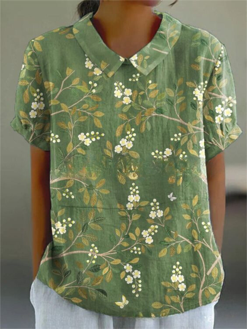 Dam Blus Vintage Blommönster Kortärmad Ledig