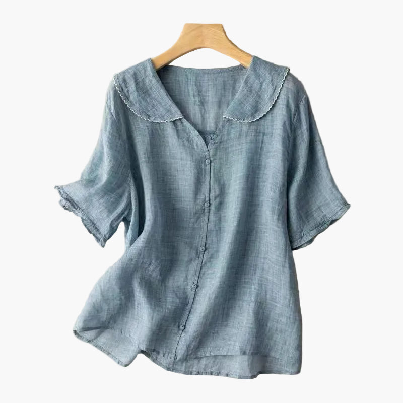 Dam Blus med Vintagekrage och Avslappnad