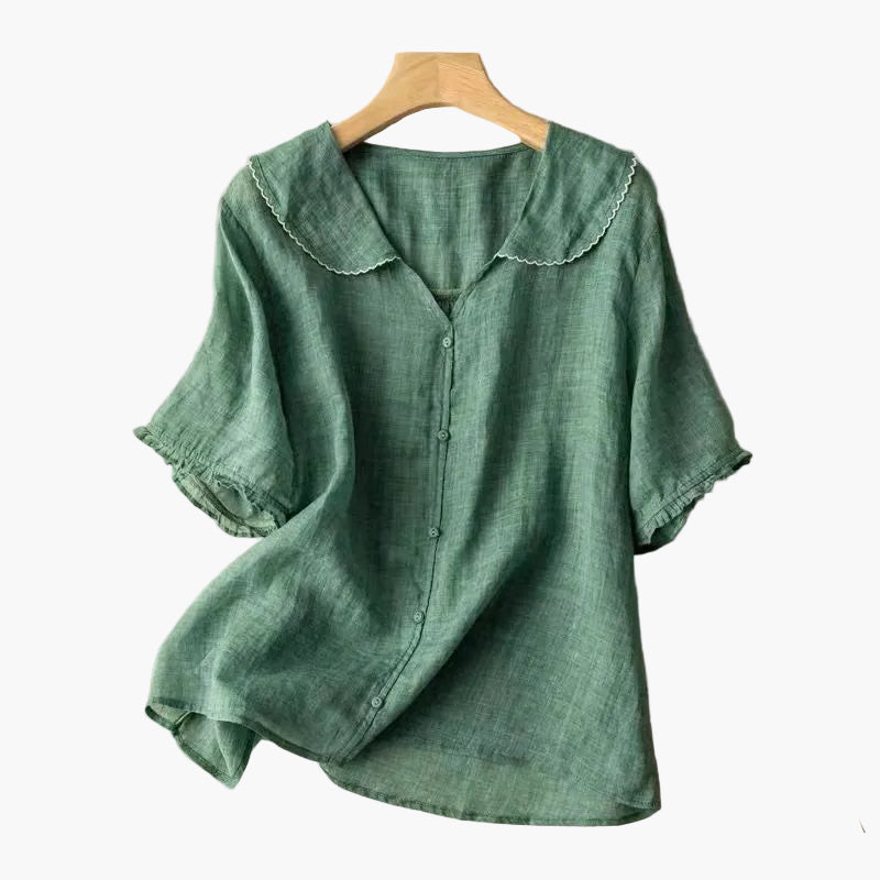 Dam Blus med Vintagekrage och Avslappnad
