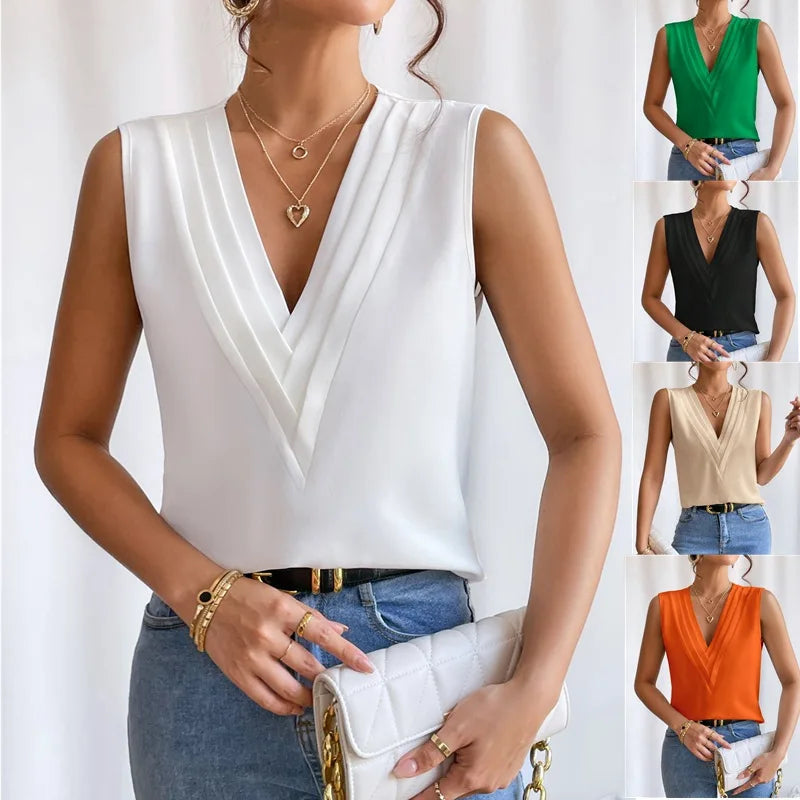 Dam Elegant Ärmlös Blus för Kontor