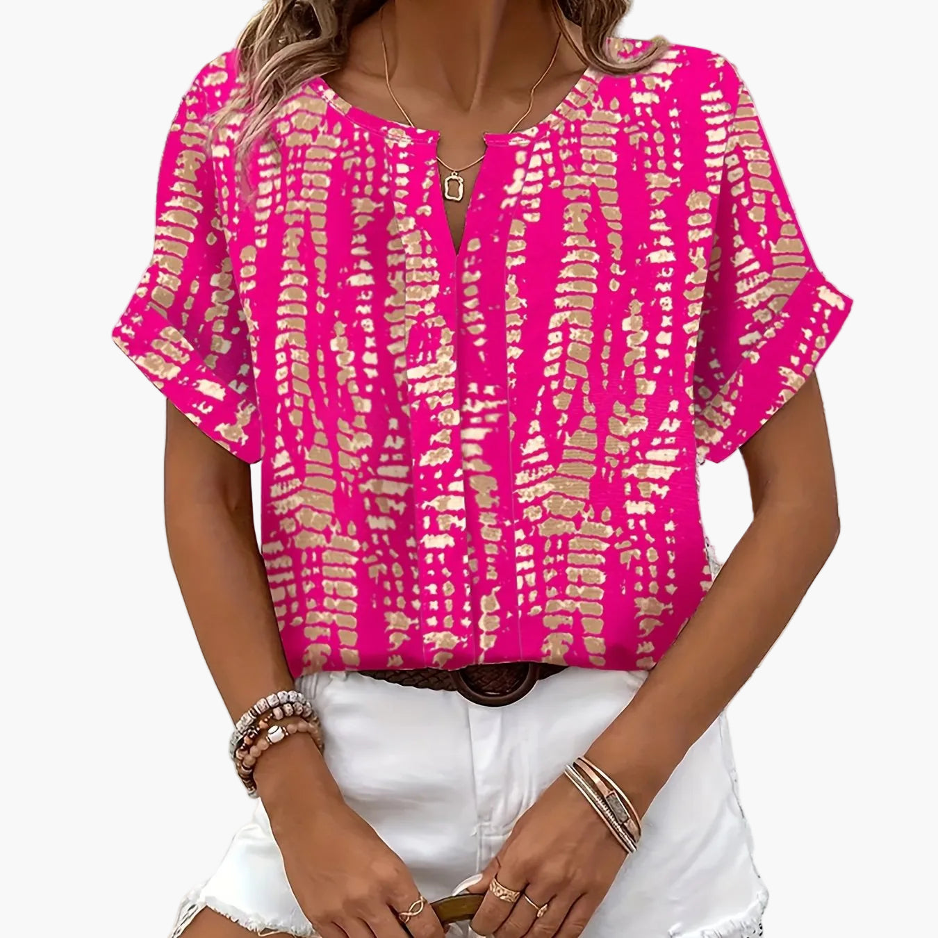 Dam Blus Elegant Mönstrad Kortärmad Top
