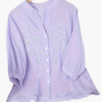 Dam Elegant Blus med Broderade Blommor
