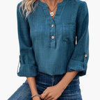 Dam Blus Vardagsstil med Enkel Fickdetalj
