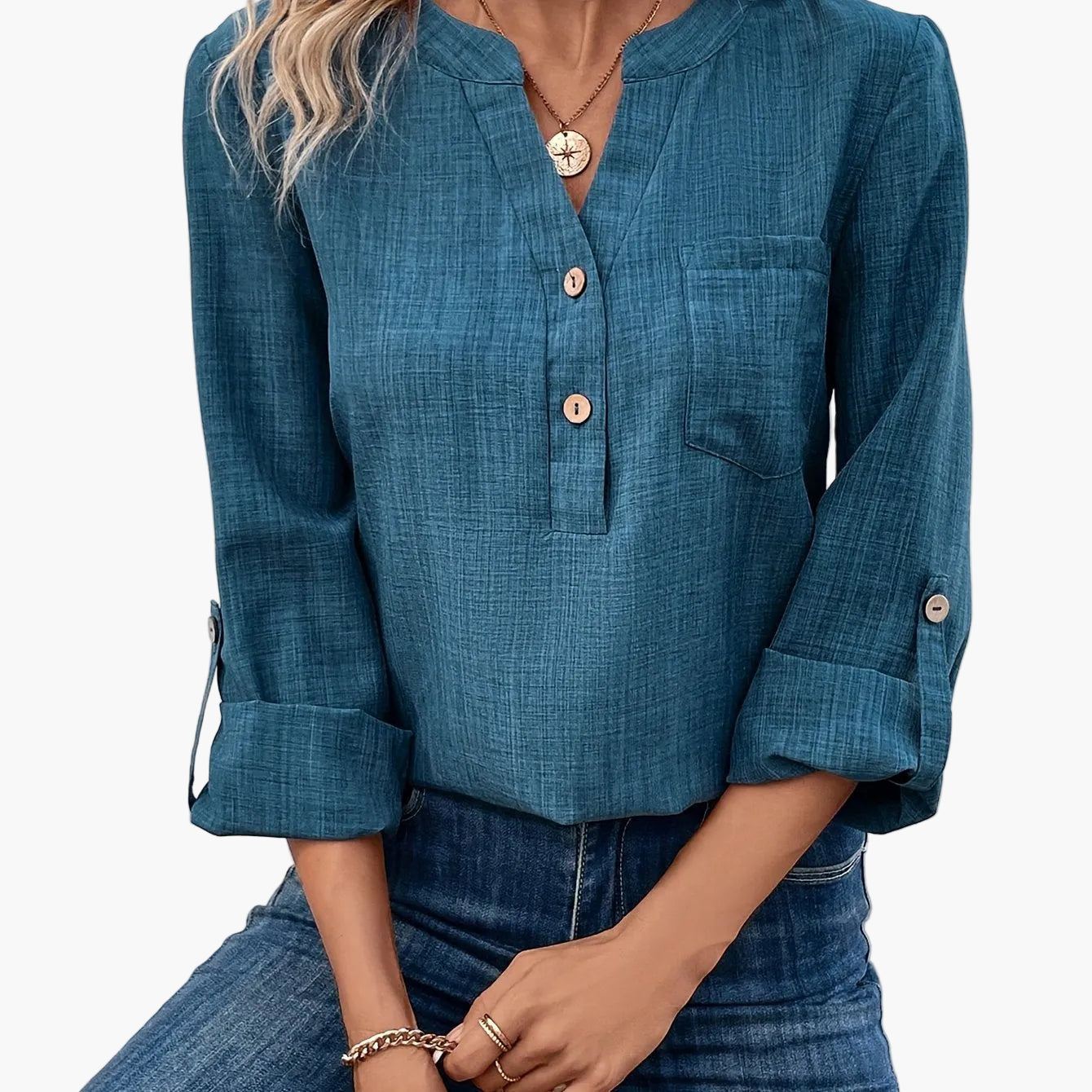 Dam Blus Vardagsstil med Enkel Fickdetalj