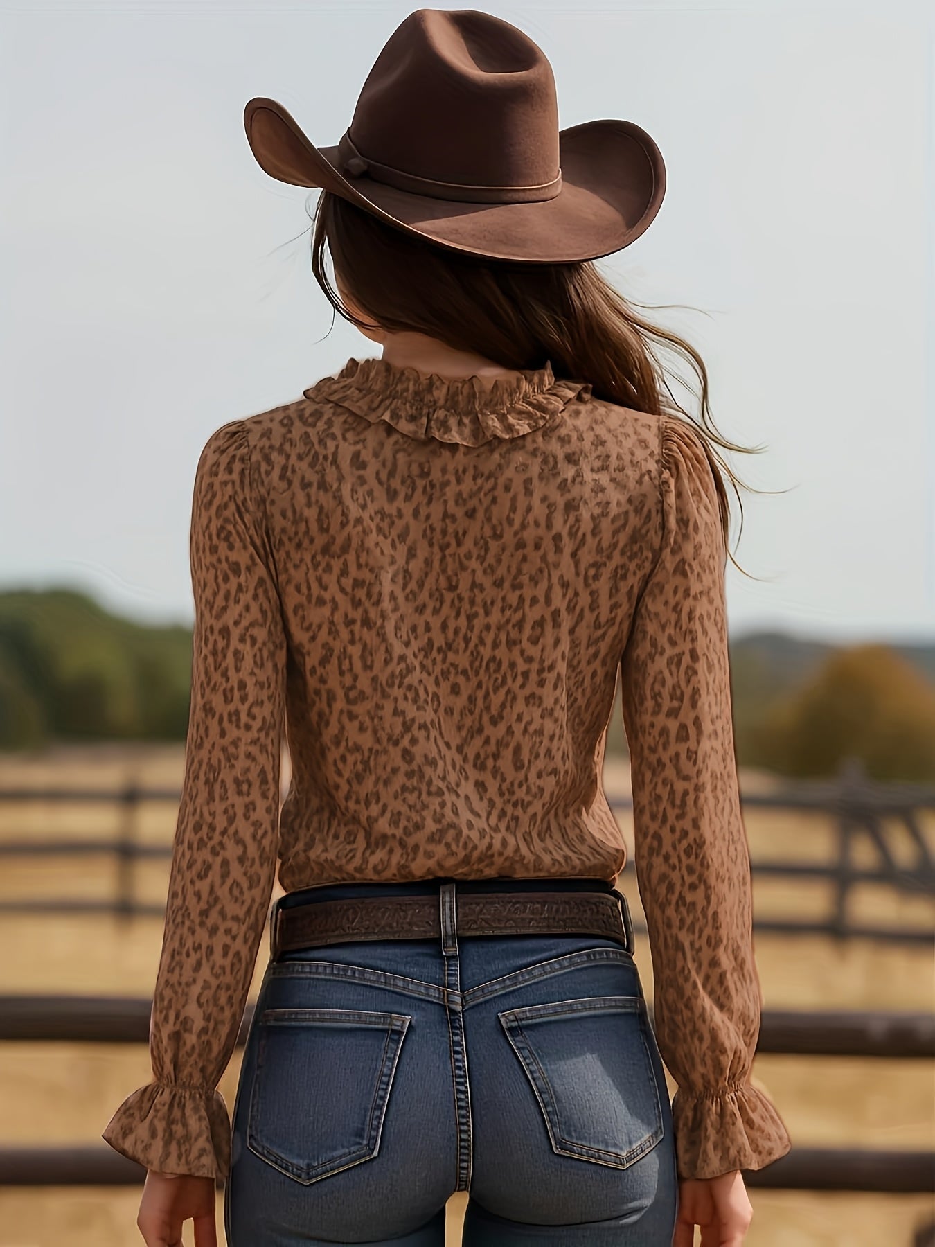 Damblus Elegant Leopardmönstrad med Volanger och