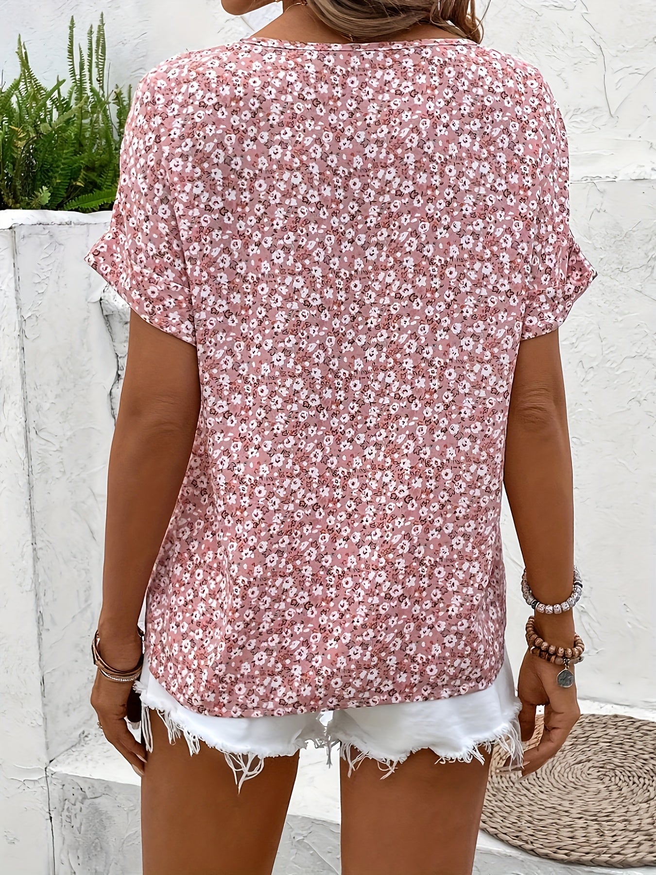 Dam Blus Elegant Blommig Kortärmad Sommar