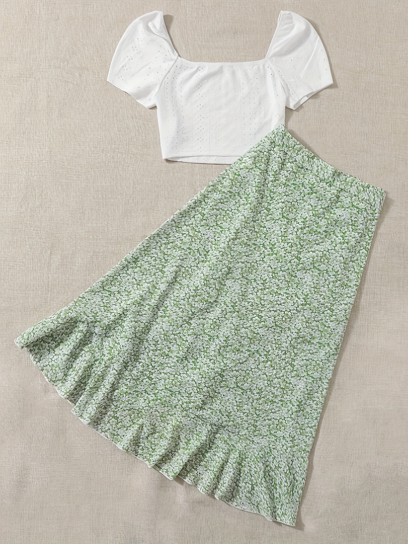 Damers romantisk tvådelad sommaroutfit med blus