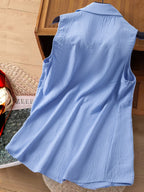 Dam Ärmlös Elegant Blus med Broderade