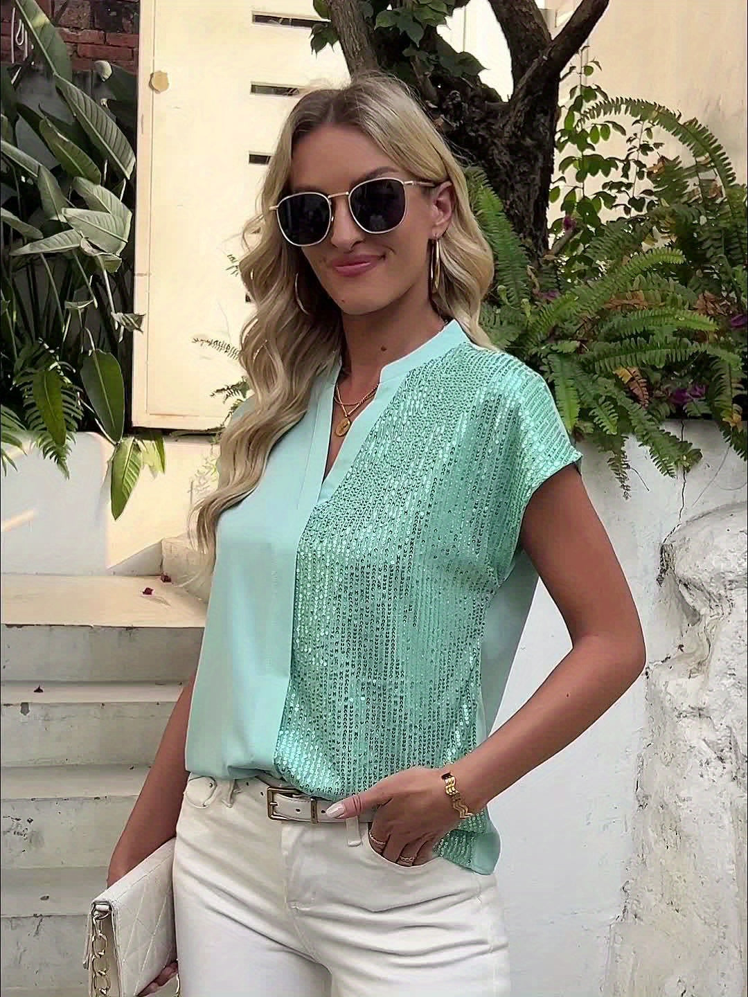 Dam Elegant Blus med Paljettdetaljer och