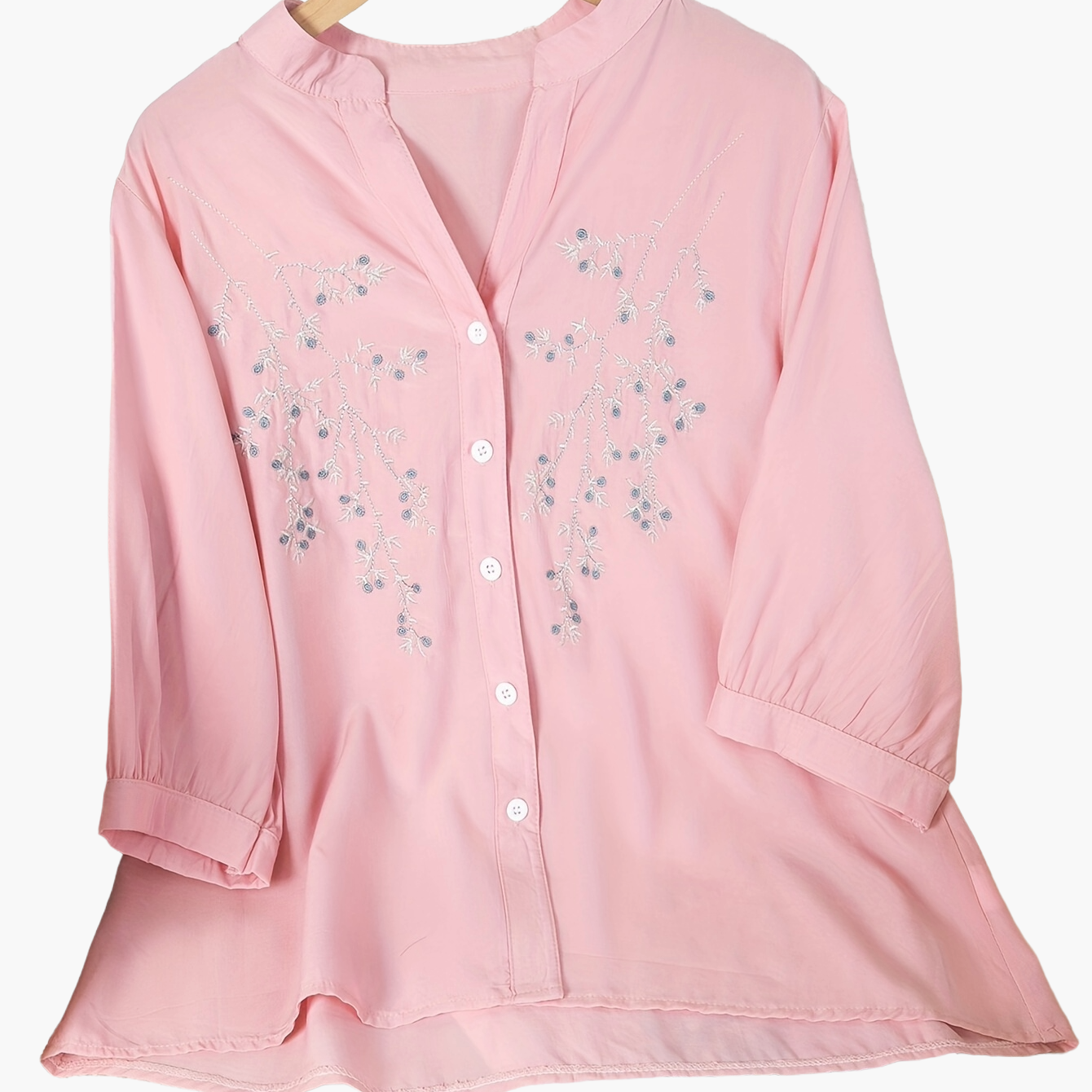 Dam Elegant Blus med Broderade Blommor