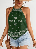 Dam Halterneck Blus med Paisley Mönster