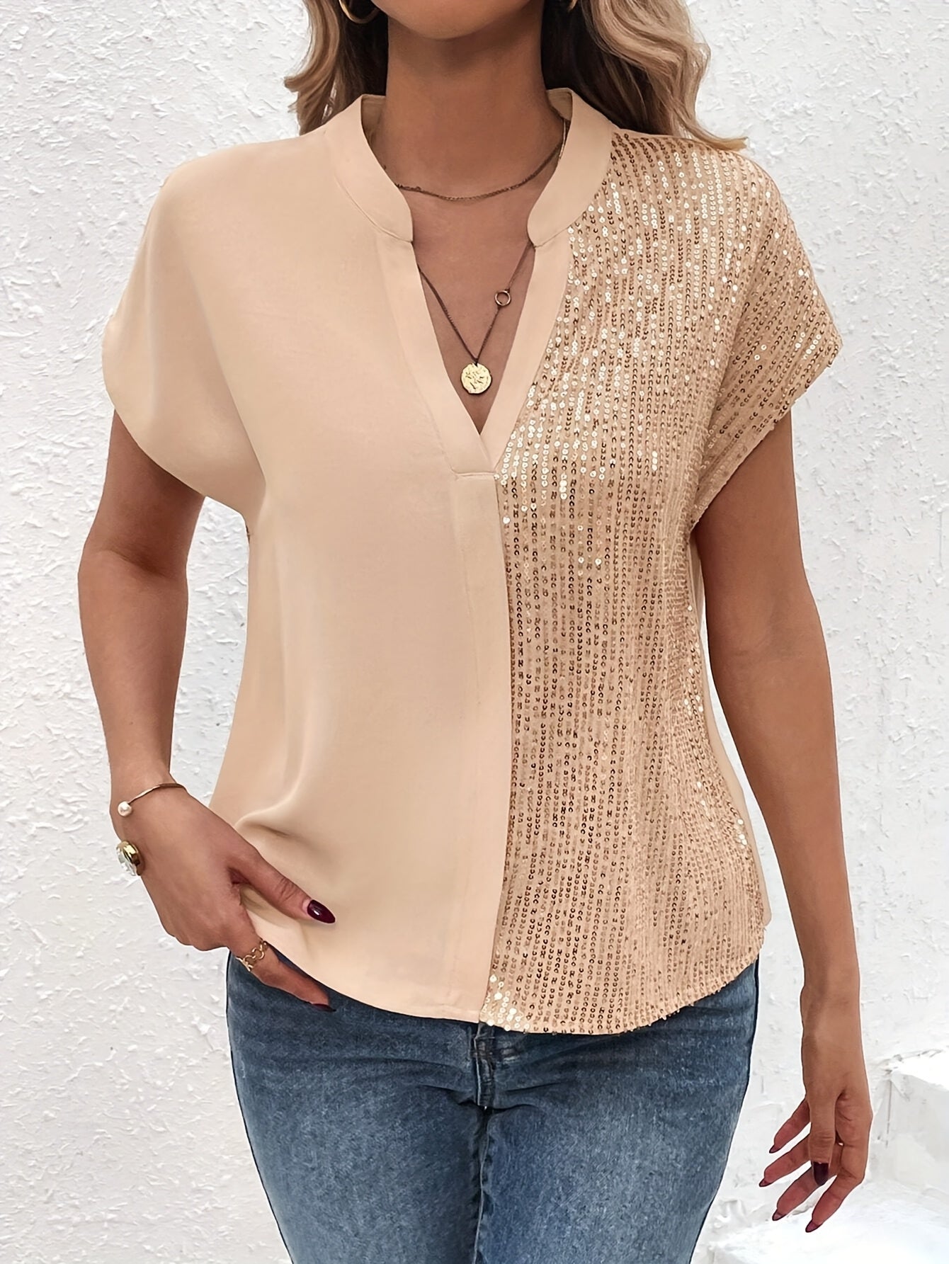 Dam Elegant Blus med Paljettdetaljer och