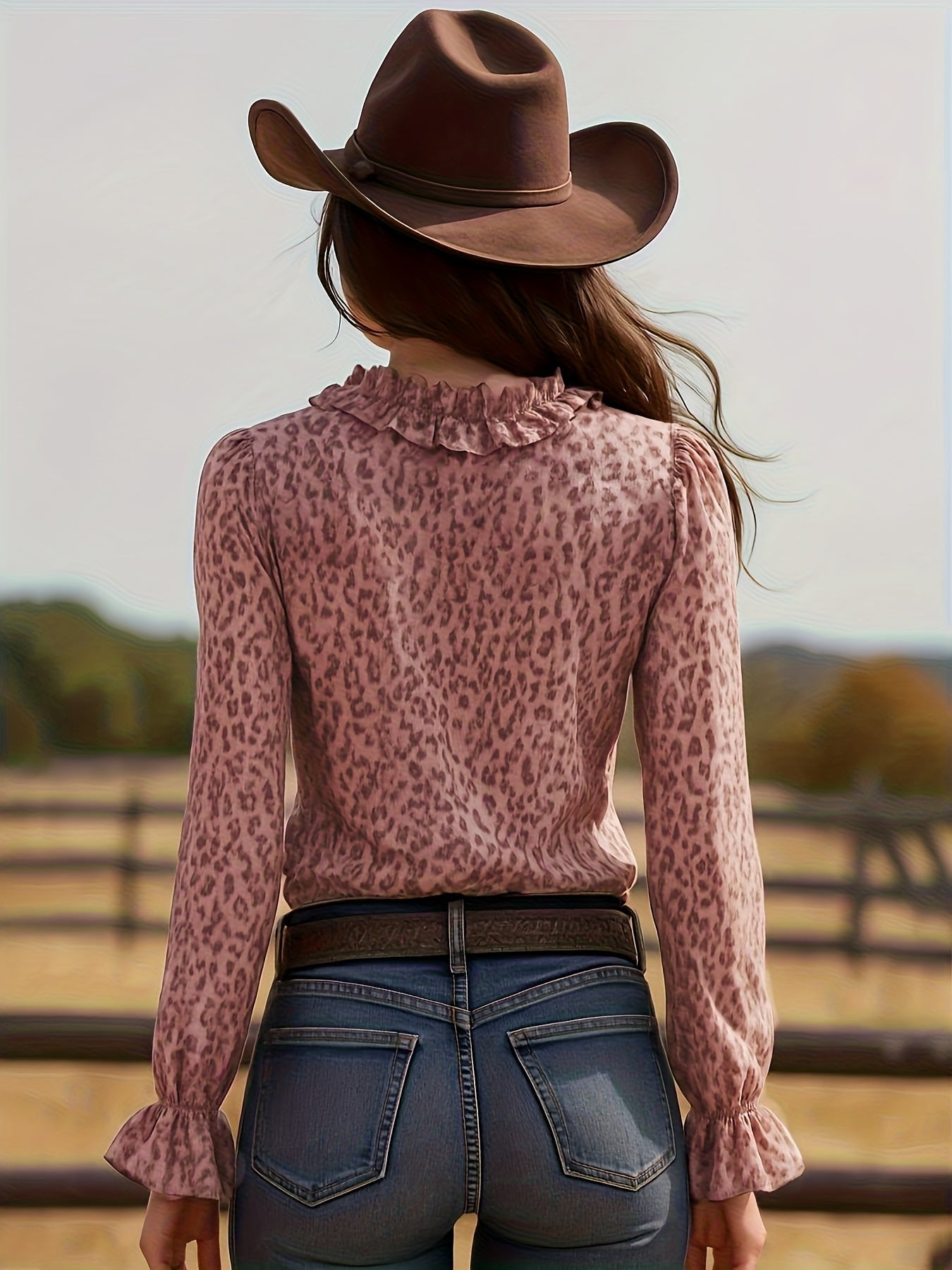 Damblus Elegant Leopardmönstrad med Volanger och