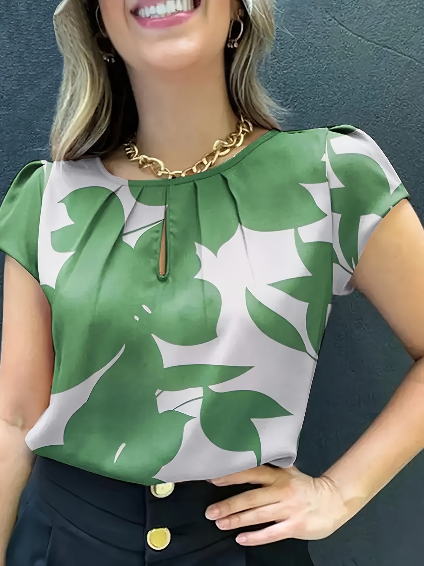 Dam Blus Kortärmad Elegant Kontorsstil Lös