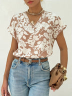 Dam Elegant Blus med Blommönster och
