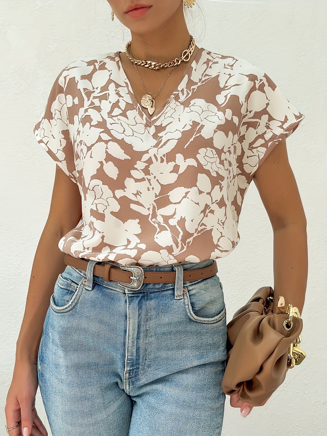Dam Elegant Blus med Blommönster och