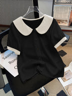 Dam Blus Elegant Kortärmad Med Krage