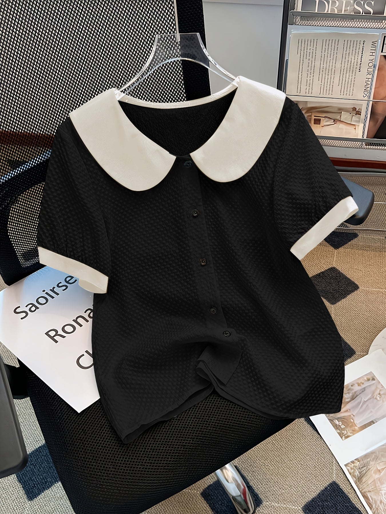 Dam Blus Elegant Kortärmad Med Krage