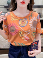 Dam Topp Broderad Boho Stil Ledig