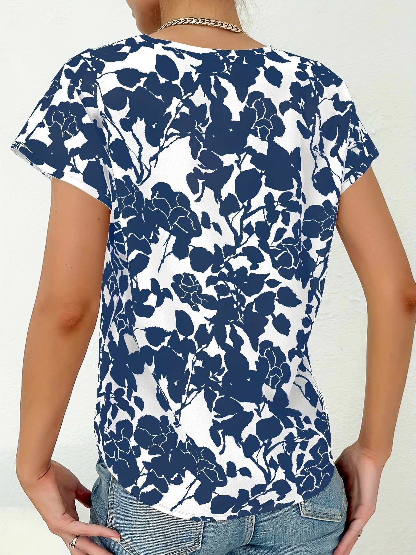 Dam Elegant Blus med Blommönster och