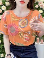 Dam Topp Broderad Boho Stil Ledig
