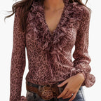 Damblus Elegant Leopardmönstrad med Volanger och