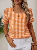 Dam Blus Elegant Rutig Vår/Sommar Top