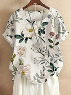 Dam Blus Vintage Blommig Kortärmad Sommartopp