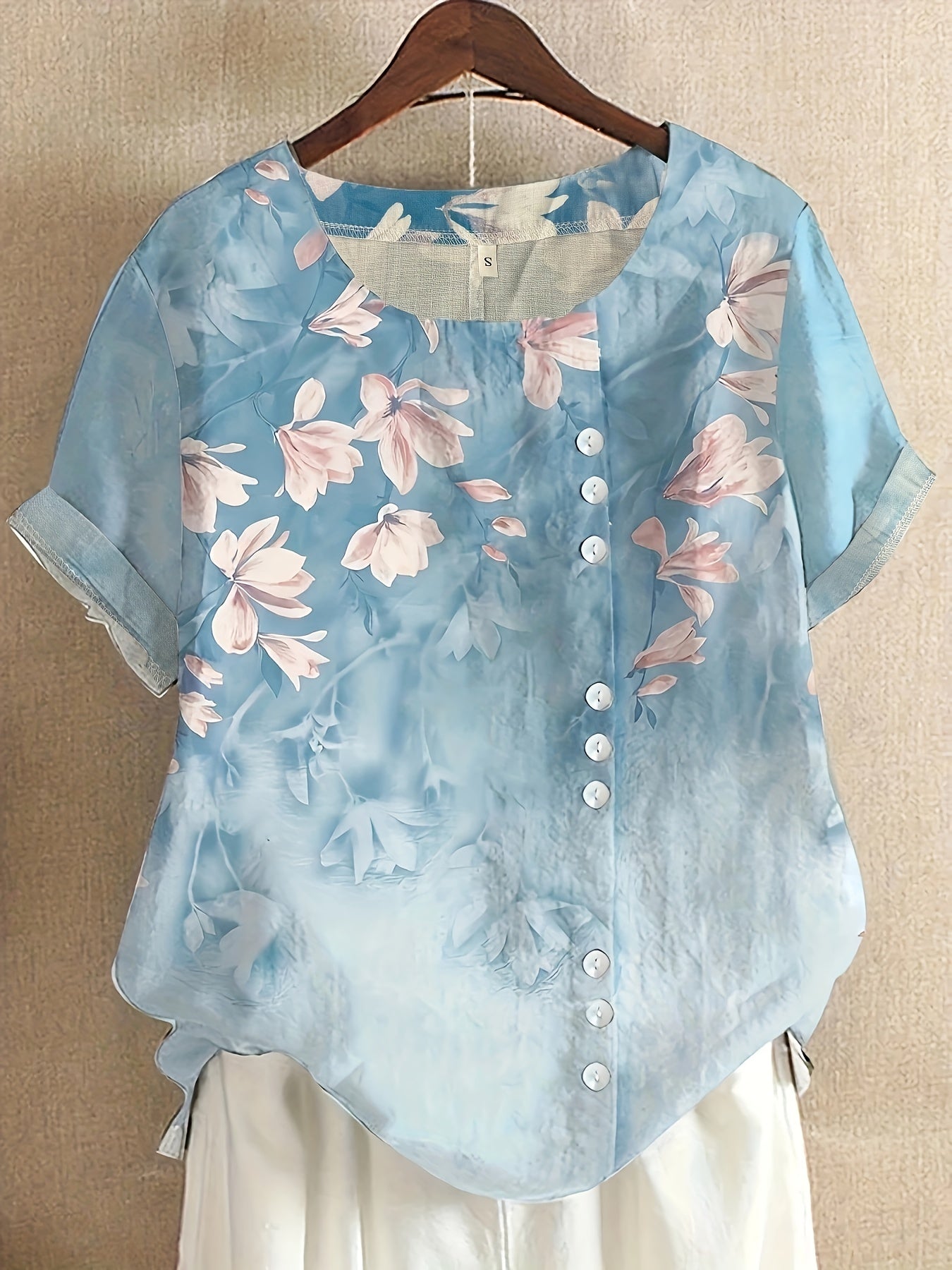 Dam Blus Vintage Blommig Kortärmad Sommartopp
