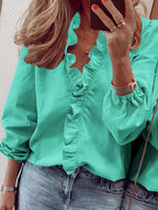 Dam Elegant Rutig Volangblus med V