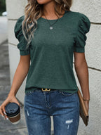 Dam Topp Elegant Puffärm Kortärmad Blus