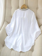 Dam Blus med Broderad Detalj och