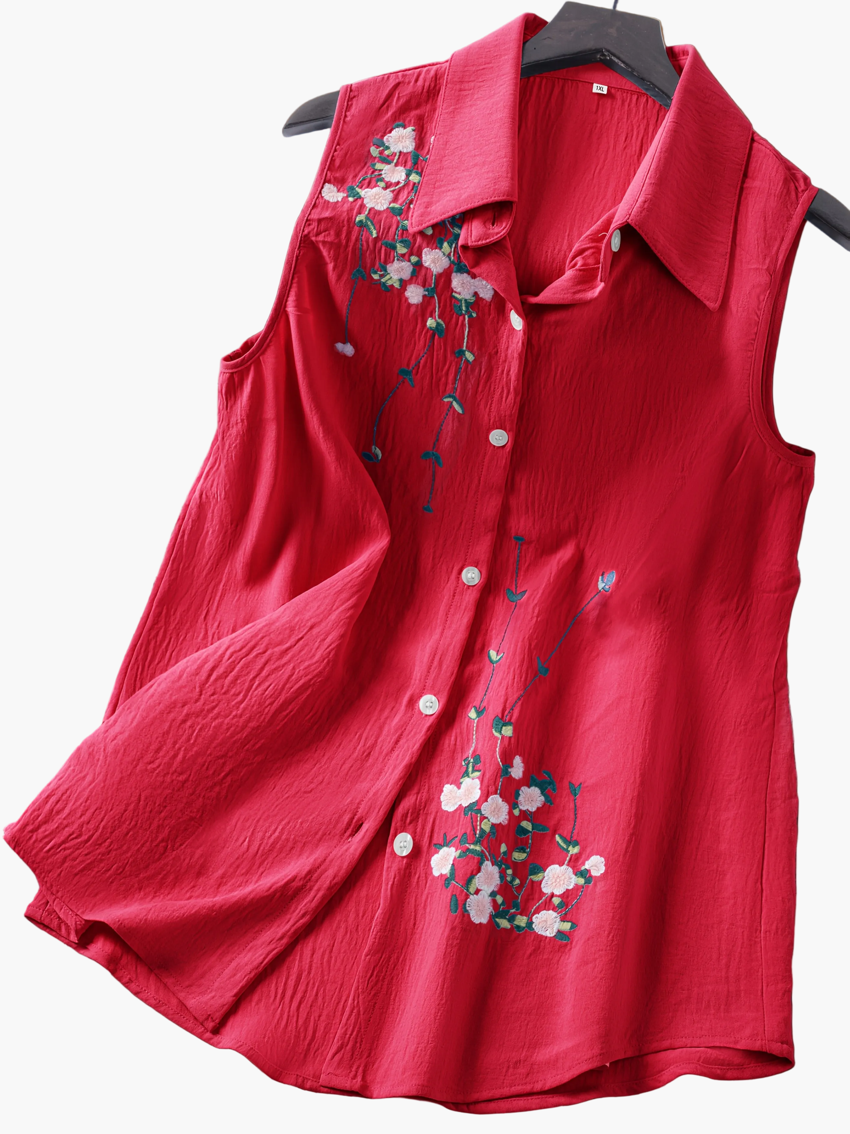 Dam Ärmlös Elegant Blus med Broderade