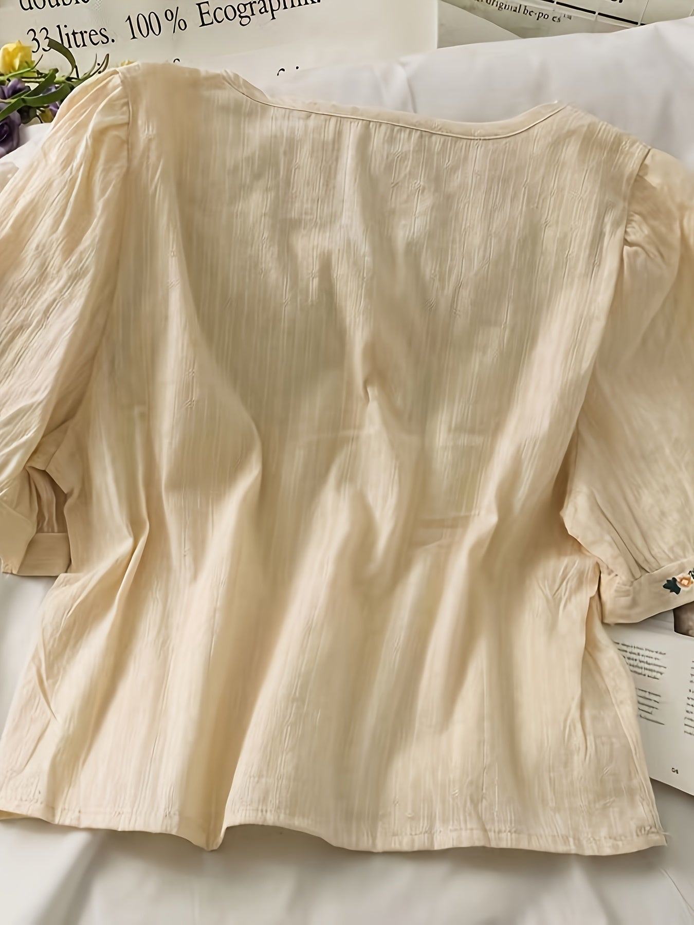 Dam Elegant Blus med Broderade Blommor