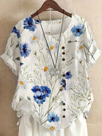 Dam Blus Vintage Blommig Kortärmad Sommartopp