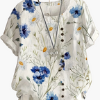 Dam Blus Vintage Blommig Kortärmad Sommartopp