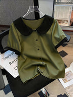 Dam Blus Elegant Kortärmad Med Krage