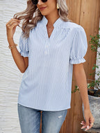 Dam Blus Randig Vardag Elegant Puffärm