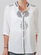 Dam Blus med Broderad Detalj och
