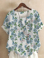 Dam Blus Vintage Blommig Kortärmad Sommartopp