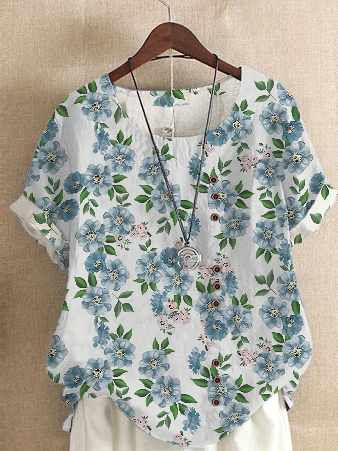 Dam Blus Vintage Blommig Kortärmad Sommartopp
