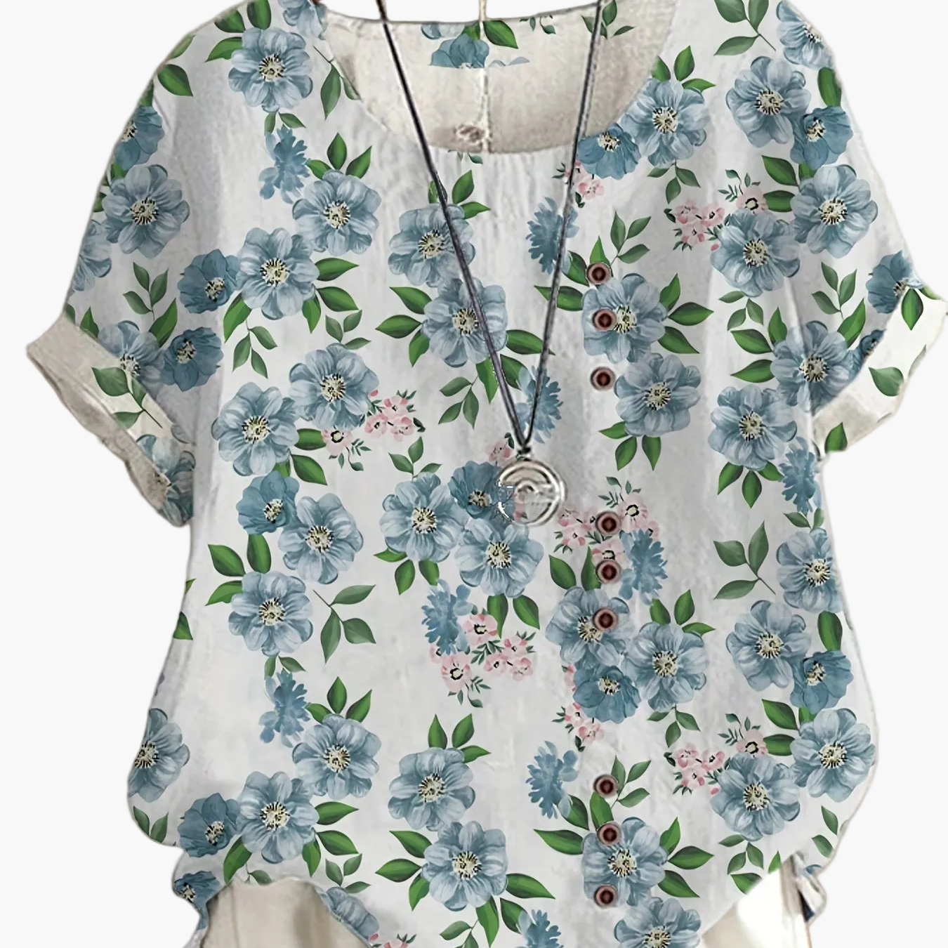Dam Blus Vintage Blommig Kortärmad Sommartopp
