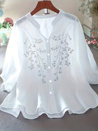 Dam Elegant Blus med Broderade Blommor