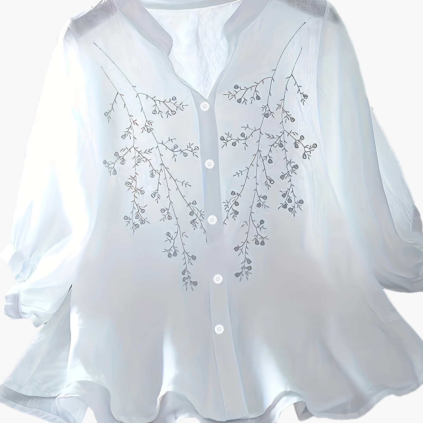 Dam Elegant Blus med Broderade Blommor