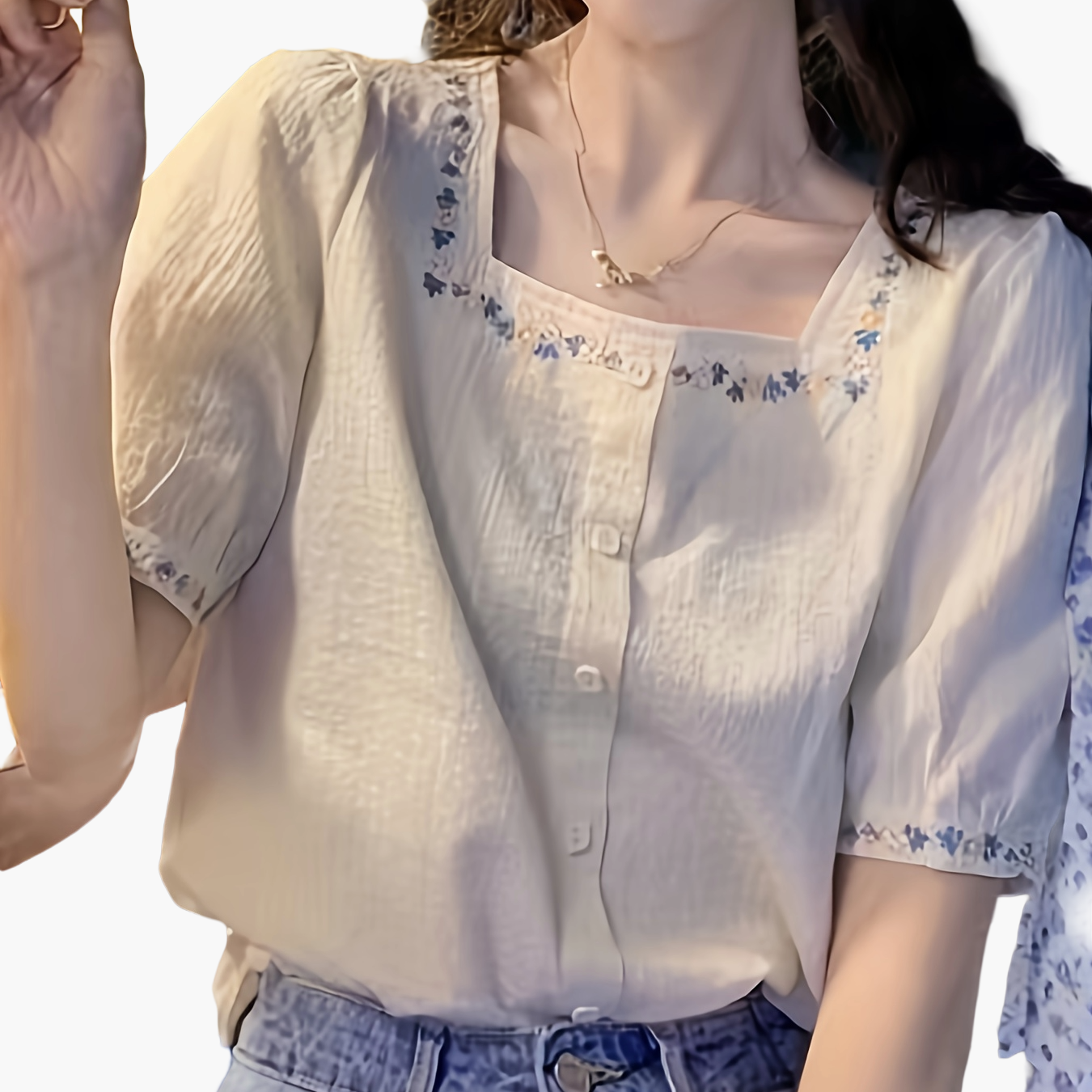 Dam Elegant Blus med Broderade Blommor