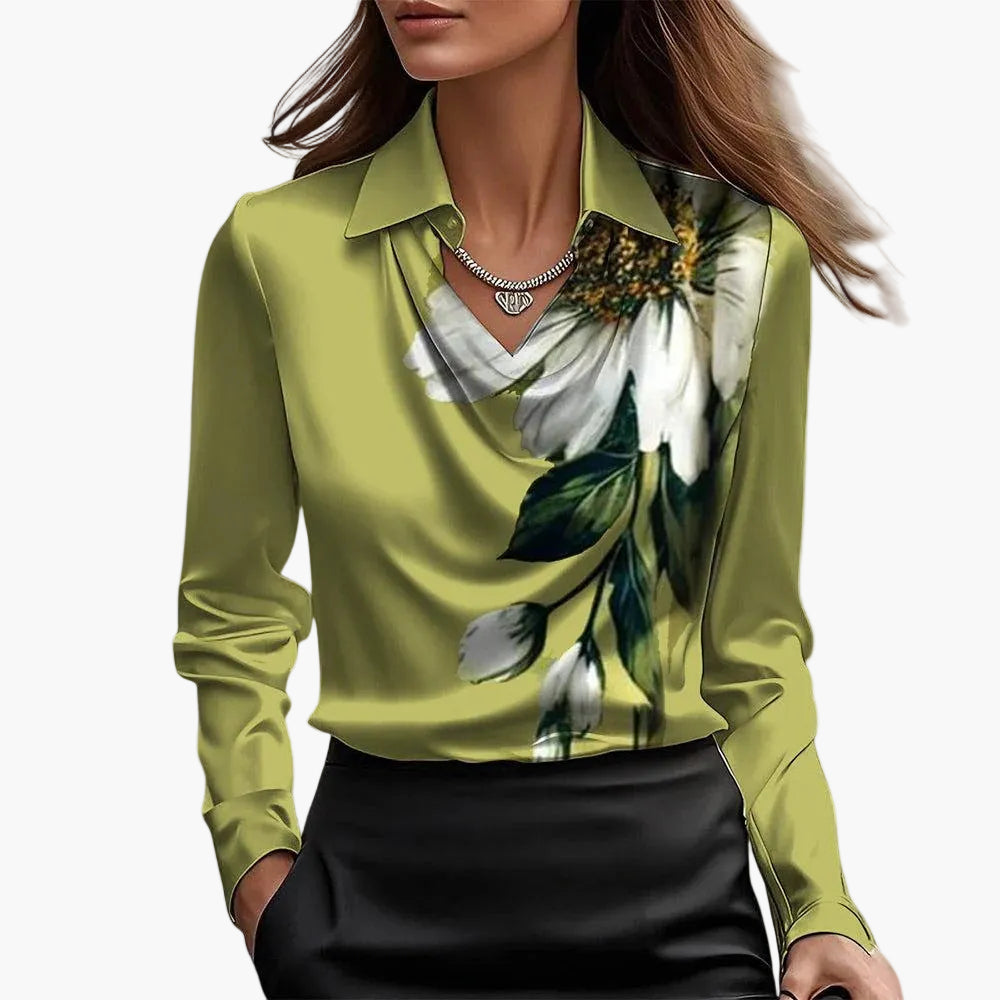 Dam Blus Elegant Drape Hals Ringning