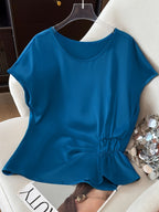 Dam Blus med Asymmetrisk Rynkning och