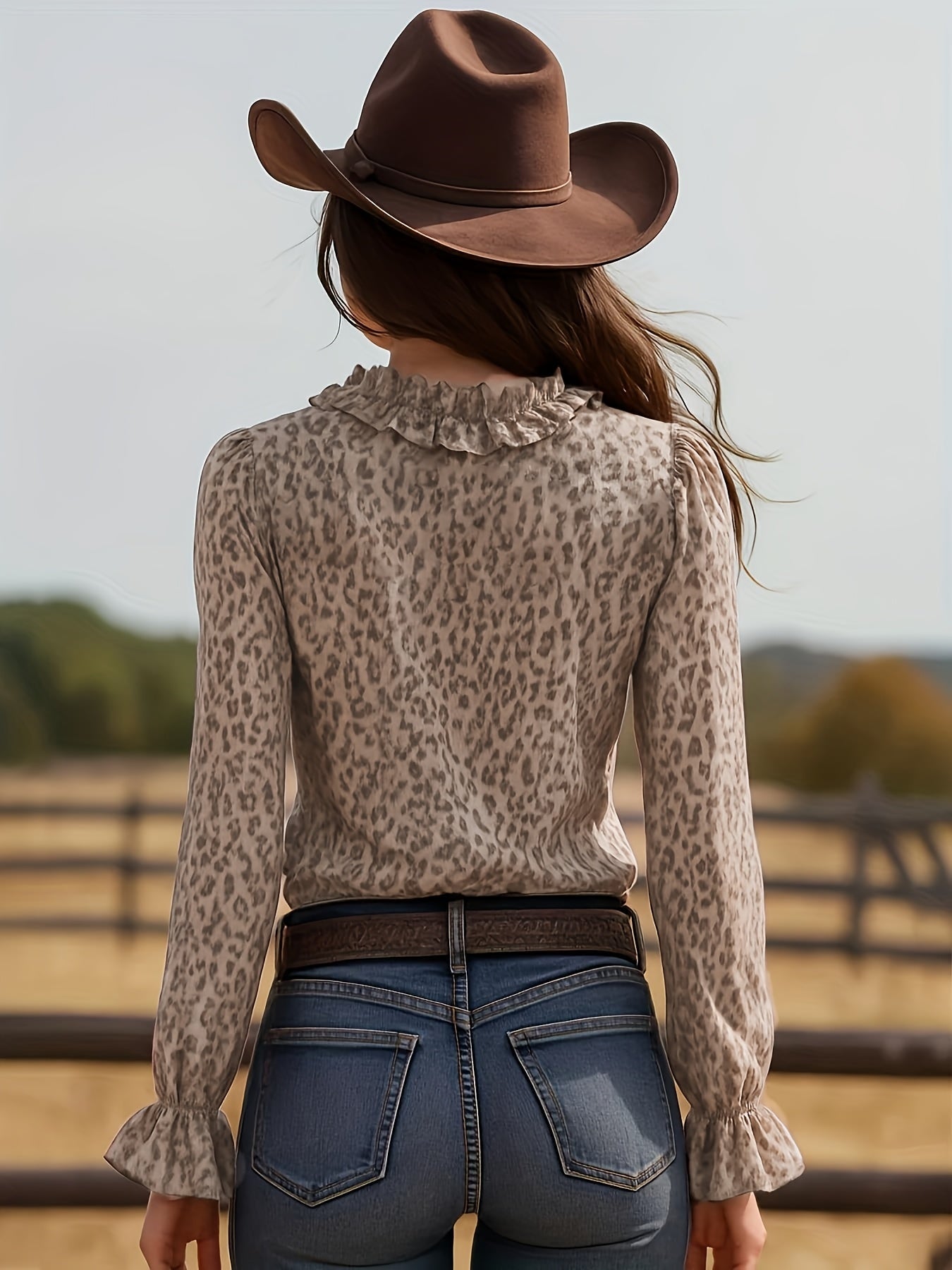Damblus Elegant Leopardmönstrad med Volanger och