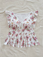 Dam Peplum Blus med Blommigt Mönster
