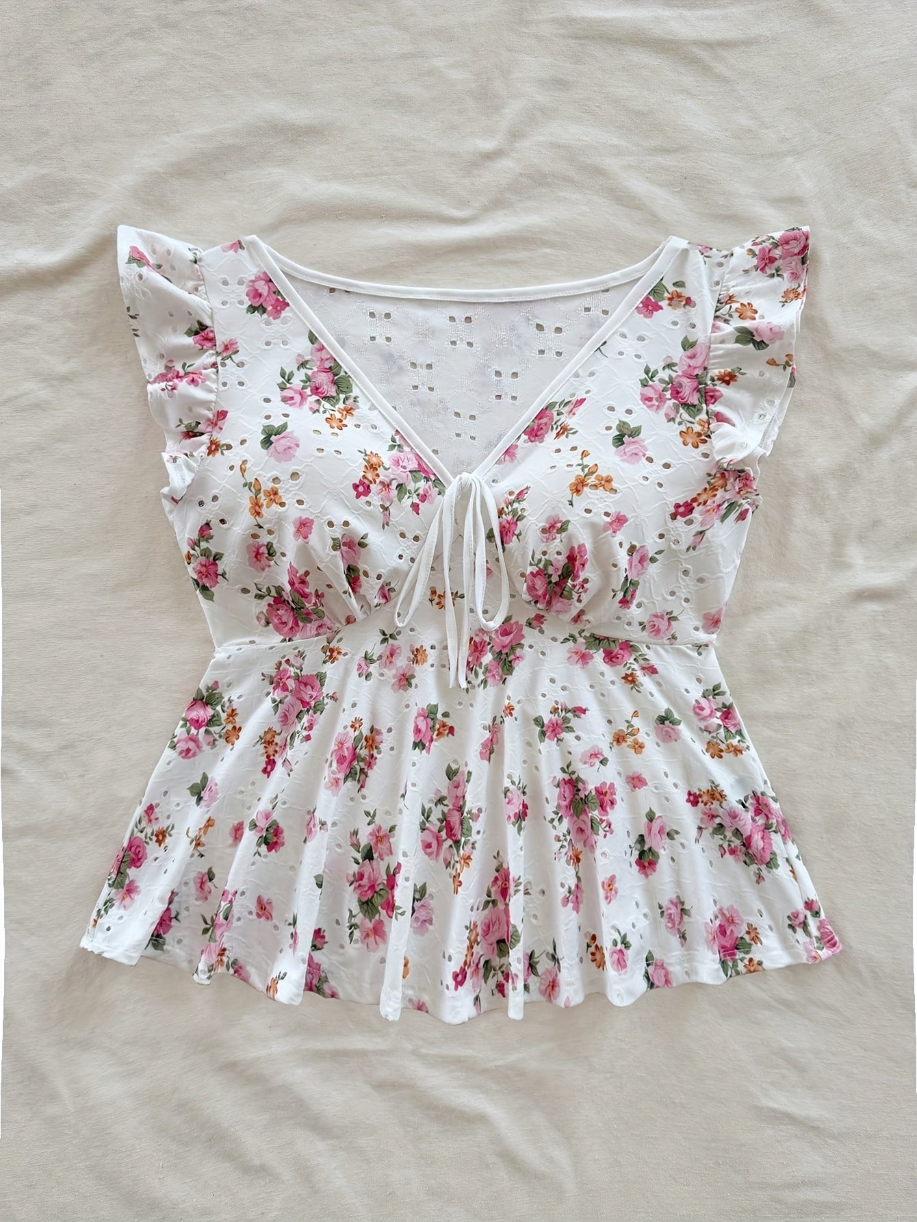 Dam Peplum Blus med Blommigt Mönster